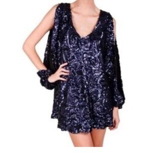 LOVERS + FRIENDS blue sequin long sleeve mini dress